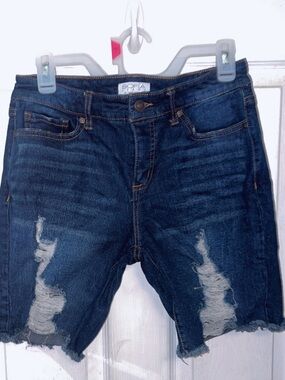 sofia by sofia vergara Dark Blue Distressed Denim Bermuda Shorts